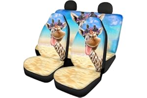 chaqlin Juego completo de 4 fundas universales para asiento de coche con diseño de jirafa que incluyen funda para asiento delantero de coche y funda para asiento trasero, protector de banco dividido