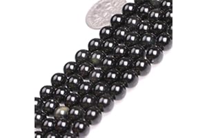 LIFAVOVY 8mm Natural Black Obsidian Beads Round Semi Precious Gemstone Loose Beads for Jewelry Making (47-50pcs/strand)