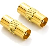 deleyCON 2 x IEC to IEC Antenna Adapter - Shielded Gold Plated Coaxial Connector for TV Cable