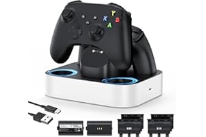 NEWDERY Ladestation für Xbox Wireless Controller, 2 x 1100 mAh wiederaufladbare Akkus für Xbox One/Series X|S Controller, Schnellladestation mit 4 Akkuabdeckungen – Weiß