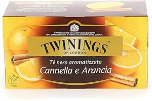 DUCOMI Twinings Tè Aromatizzati - Arancia & Cannella - Tè Nero Aromatizzato all'Arancia e Cannella - Carattere Brioso, Sapore Fresco e Speziato (25 Bustine)