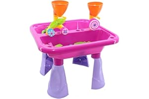 Delex® Sand and Water Table with Double Compartment for Toddlers including Assorted Accessories. Garden Sandpit Play Set. Great Christmas XMAS Birthday Gift for Kids Boys Girls. Pink
