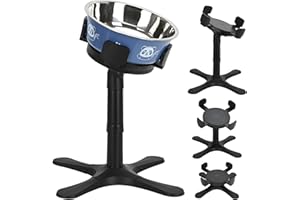 TOWEAR Elevated Raised Dog Bowls Stand wtih Stainless Steel Dog Food Bowl, 3 Adjustable Heights, ABS Plastic Feeding Bowl for Small/Medium/Large dogs, Non-Slip (black-L)