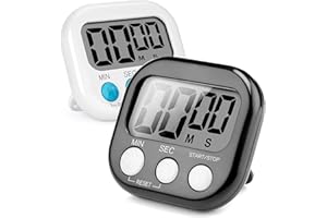 RUNMEIHE 2Pezzi Timer da Cucina, Divertenti Timer Cucina con Magnetico e Supporto, Allarme Forte Timer Digitale per Uovo,Studio, Lavoro,Palestra, Cuo (2PCS-White/Black)