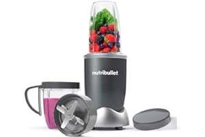 nutribullet Blender 600 Series - Powerful 20,000 RPM Extractor Blends Frozen Fruit, Nuts & Ice - 7 Piece Kit Includes Tall Cup, Short Cup, Handled Ring & Sealable Lid - Ideal for Smoothies