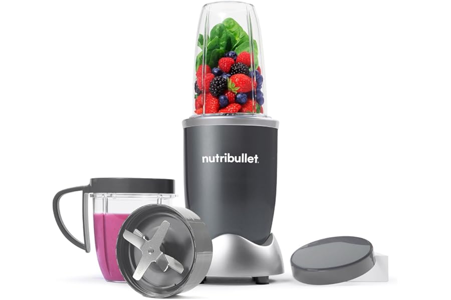 nutribullet Blender 600 Series - Powerful 20,000 RPM Extractor Blends Frozen Fruit, Nuts & Ice - 7 Piece Kit Includes Tall Cup, Short Cup, Handled Ring & Sealable Lid - Ideal for Smoothies