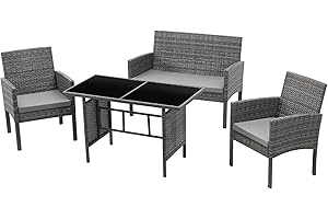 SVITA Brooklyn XL Polyrattan Essgruppe Lounge Garnitur Gartenmöbel Set Esstisch Grau