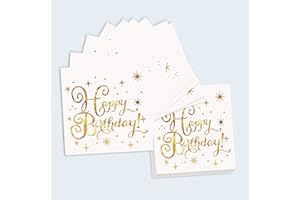 CLVSYH Serviettes Joyeux Anniversaire, 40 Pièces Serviettes d'anniversaire Or Blanc, Serviettes en Papier, Serviettes d'anniversaire pour Décoration de Fête d'anniversaire Garçons Filles (Or Blanc)