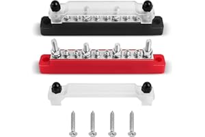 ROTKUSZ 150A Sammelschiene Verteilerblock 12V-48V DC, Positive Masse Stromverteilungsblock Busbar mit 6 x M4 & 4 x M6 Klemmenbolzen, für Auto Marine RV Wohnmobil Lkw Elektrik System Klemmleisten(Rot Schwarz)