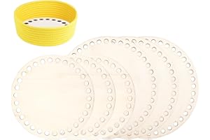 CiciIng 6 cestini in legno per uncinetto, 15 cm/20 cm, base rotonda all'uncinetto, fondo in legno per uncinetto, cestino in legno naturale per cestini fai da te