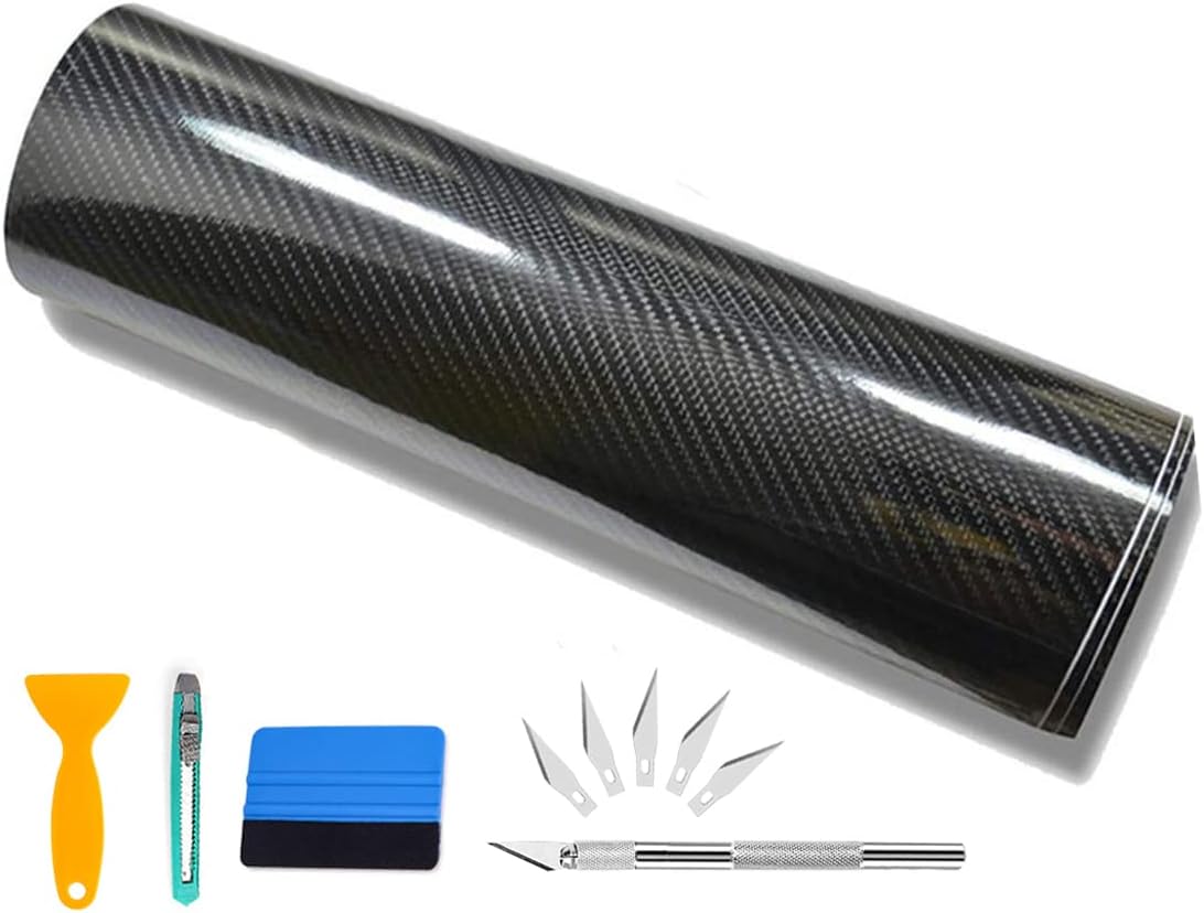 Kaliwa 300cm x 30cm Vinilo Carbono 6D Negro Vinilo Coche Película Protectora Adhesivo A Prueba de Agua Sin Burbujas para Automóvil Motocicleta Bicicleta