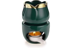 BSTKEY Keramik-Duftlampe für ätherische Öle, Wachsschmelzbrenner mit Kerzenlöffel, dekorativer Aroma-Teelichthalter, Ölbrenner für Wachsschmelzen, Blumenmodell (grün)