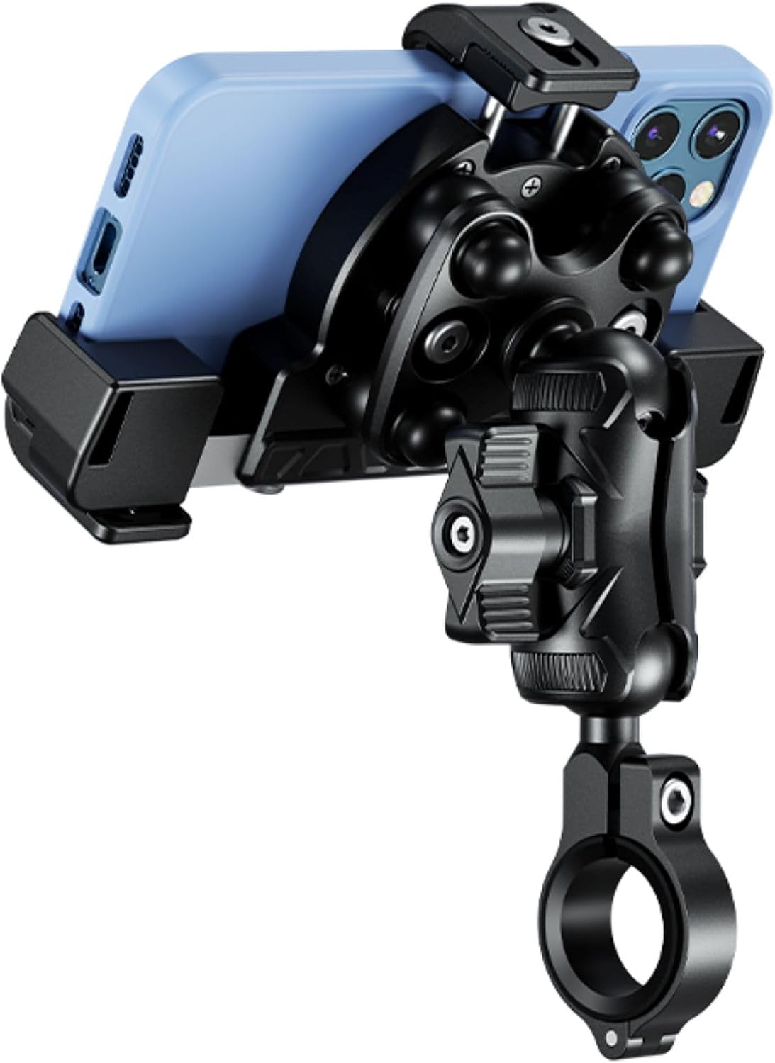 Radg Soporte Móvil Moto - [Doble Antivibración] Rotación 360º Tornillo Antirrobo, Camara Libre, Soporte Telefono Bicicleta