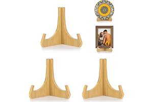 ANBOXIT Stojaki na talerze do ekspozycji, 15 cm uchwyty na talerze do ekspozycji, bambusowy uchwyt na ramki na zdjęcia, sztalugi stołowe, dekoracyjny stojak na talerze, naczynia, książkę, zdjęcie i