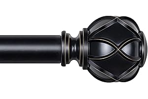 KAMANINA Curtain Poles 80 to 148 cm, Splicing and 22 mm Diameter Telescoping Single Curtain Rod, Curtain Pole Black for Eyelet Curtains with Netted Texture Finials
