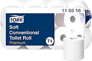 Tork Papier Toilette Rouleau traditionnel doux blanc T4, Premium qualité, 3 pli, 8 Rouleaux x 27.5m, 110316
