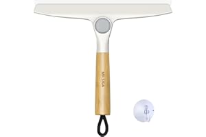 MR.SIGA Rotating Blade All Purpose Silicon Squeegee for Window, Glass, Shower Door, Car Windshield, Mirror, Heavy Duty Window Scrubber, Includes Suction Hook, 10 inch, Bamboo Handle, 1 Pack