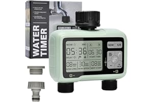 JOHGEE Temporizador de riego 2 Salidas,Programador Riego para Piscina de Césped Jardín,Gran Pantalla LCD/Operación fácil/Bloqueo para niños/Retraso por Lluvia intensa/Riego Manual