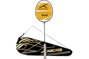 HUNDRED Viper 900 Carbon Fibre Strung Badminton Racquet with Full Racquet Cover (Black/Grey) | for Intermediate Players | 79 Grams | Maximum String Tension - 32lbs