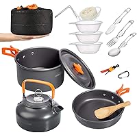 Overmont Camping Wasserkocher Kessel Teekanne Kaffeekanne Camping Kochgeschirr Set Outdoor Geschirr Set Kochtopf Set Grillgeschirr Picknick Topf Tragbar Aluminium für Outdoor Picknick Wandern