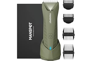MANSPOT Manscape Trimmer for Men Ball/Pubic/Groin, Electric Body Hair Trimmer, Replaceable Ceramic Blade Heads,Waterproof for Wet/Dry Use,Standing Recharge Dock,90 Minutes Shaving After Charged(Green)