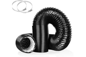 YIJU 4 Inch 8M Tumble Dryer Vent Hose, Black Aluminum 100mm Ducting for HVAC Ventilation, Flexible Air Duct for Extractor Fan, Kitchen, Grow Tent, Green House, 2 Clamps Include…