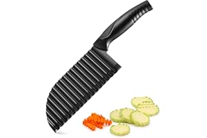 Ruikdly Coltello Ondulato in Acciaio Tagliapatate per Patate Fritte Nero Taglia Patate Ondulato Taglia Verdure Zig Zag Taglia Patate Fritte per Verdure, Frutta,Insalata