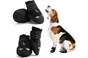 AQH Stivali Protettivi per Cani, 4PCS Cani Scarpe Antiscivolo per Cani, Impermeabile Ideali per Pioggia, Neve, Terreno Scosceso o Protezione per Cani di Taglia Media e Grande (6#, Nero)
