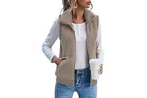 IECCP Teddy Fleece Weste Damen Warme Ärmellose Weste für Herbst und Winter Teddyjacke Lässig und leicht Damenweste Herbstmantel mit Stehkragen