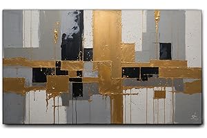 Giallobus - Quadro - 20 - Rettangoli neri grigi oro - Tela Canvas Telaio Standard - 140x80 - Pronto da appendere - Quadri moderni per la casa