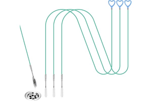 Avloppsrengörare Spiral 200CM 3-pack, Flexibel avloppsrengörare borste & dräneringsorm för kök, badrum, bil, kylskåp, avloppsrör, 360° POM spiral rörrengöring mot igensatt avlopp, återanvändbar