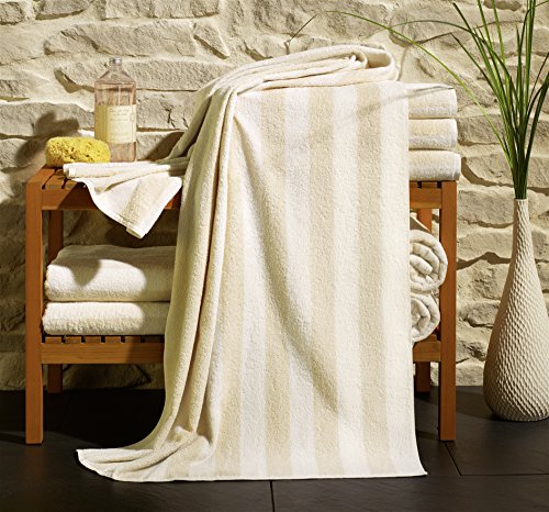 ZOLLNER® Saunatuch / Badetuch / Saunahandtuch / Strandlaken / Strandtuch beige-weiß-gestreift ca. 75×180 cm aus 100% Baumwolle, vom Hotelwäschespezialisten, Serie „Gomera“ - 3