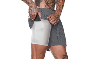 AISPRTS Short Sport Homme, Short de Course 2 en 1 pour Homme avec Doublure en Maille Short Homme 4 Poches Short de Entraînement Respirant à Séchage Rapide pour l'été