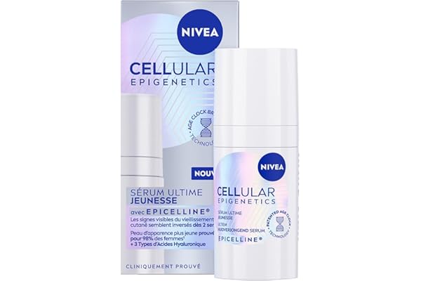 NIVEA - Sérum Visage Ultime Jeunesse Epigenetics - Technologie Age Clock - Epicelline & Acide Hyaluronique - Anti-Âge - Tous Types de Peaux - 15 ml