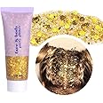 Beliky Girl Body Glitter Gel, 50ML Face Glitters Body Gel Sequins Shimmer Liquid Eyeshadow, Mermaid Sequins Liquid Holographic Glitter Gel, Chunky Glitter for Face Hair Nails (Gold)