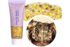 Beliky Girl Body Glitter Gel, Face Glitters Body Gel Pailletten Shimmer Liquid Eyeshadow, Mermaid Pailletten Liquid Holographic Glitter Gel, Chunky Glitter for Face Hair Nails (Gold)