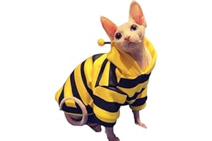 Bonaweite Sphynx Cat Clothes Honeybee Hairless Kitten Pullover Sweater - Soft Breathable Stripe Shirts for Cats - Pet Pajamas Jumpsuit Apparels