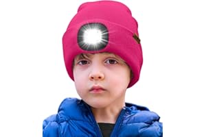 ATNKE Niños LED Gorro con Luz, USB Recargable 4 LED Luz Gorra para Correr Super Brillante Manos Libres Invierno Cálido Punto Gorro Regalos para Niños y Niñas
