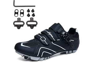 PENXZT Men's MTB Cycling Shoes Mountain Bike Shoes Compatible with 2-Bolts SPD Cleats Indoor Outdoor Riding Biking Shoes with Quick Buckle