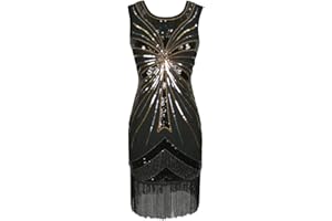 GROUPTAP 1920s Great gatsby flappers style sequin tassel women charleston dance dress downton ladies 20s costume gold/silver/black size 6/8/10/12/14/16