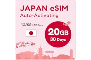 TSIM Japón eSIM 30 días 20 GB | Activación automática | Red DOCOMO 5G con anclaje/punto de acceso/intercambio de Internet