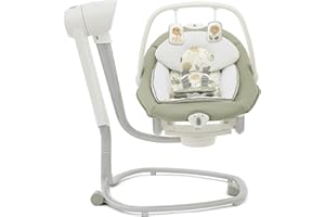Joie Serina - Altalena elettrica girevole automatica per neonati con vibrazioni lenitive e musica, reclinabile a 3 posizioni e sistema di cablaggio a 5 punti, luce notturna