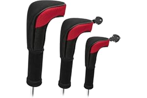 FUZVOL Lot de 3 housses universelles pour club de golf - Qualité supérieure - Pour conducteur de bois - Fairway - Hybrides - Noir/rouge
