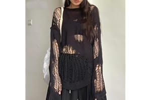 Juig Gothic aushöhlen Pullover Loch durchsichtig übergroße Strickpullover Emo Streetwear Grunge Kleidung Y2k Tops Frühling