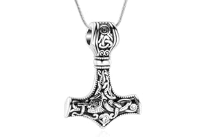 VCCWYQK Nordic Viking Mjolnir Thor Hammer Cremation Jewelry for Ashes for Women Men Inoxidable Nudo Celta Urna Collar Colgante para Cenizas Keepsake Memorial Joyería