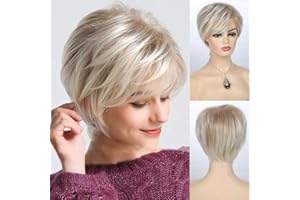 BARUISI Short Wigs for Women Blonde Pixie Cut Layered Wig with Bangs Synthetic Hair Wigs Cosplay Halloween Daily Wig