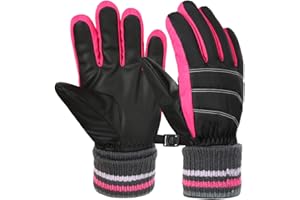 EEFOW Guantes de esquí Impermeables de Invierno para niños: Guantes de Nieve cálidos a Prueba de Viento, Forro Polar, Antideslizantes, Guantes de Ciclismo, Color Azul y Rosa para niños de 6 a 12 años