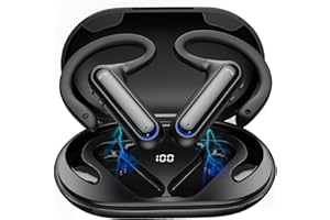 SUNGIVE Bluetooth Kopfhörer mit Mikrofon, kabellose Open Ear mit Ohrhaken, 40 Stunden Spielzeit, Ladebox mit LED-Display, Freisprech kabellose Kopfhörer für Business, Reisen, Autofahren, Sports
