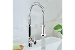 JAOSY Chrome Monobloc Kitchen Sink Mixer Tap Swivel and Spring Spout Pull Out Hose Spray Single Lever Swan Neck Faucet, 10 Year Warranty