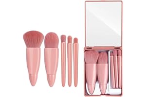 5 Pezzi Pennelli Make up professionali Set, Layhou Portatile Pennelli per Trucco Set con specchio, Pennello per fondotinta Pennello per ombretti kit pennelli make up per principianti, per viaggiare